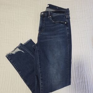 LOFT Dark Blue Ankle Skinny Jeans with Frayed Hem